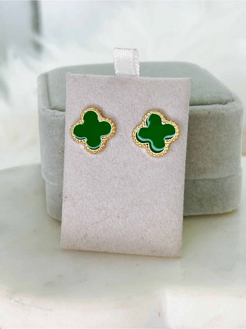 Green Clover enamel gold 1/2” stud earrings
